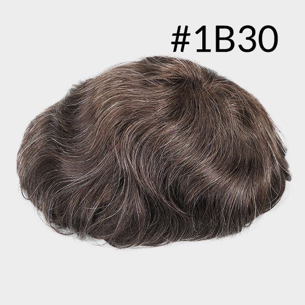 Prothèse capillaire en peau de 1¨ (2, 5 cm) à bords + monofilament central + maille frontale française de 1/8¨