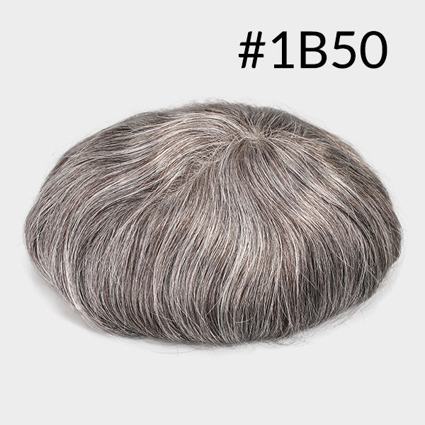 Prothèse capillaire en peau de 1¨ (2, 5 cm) à bords + monofilament central + maille frontale française de 1/8¨